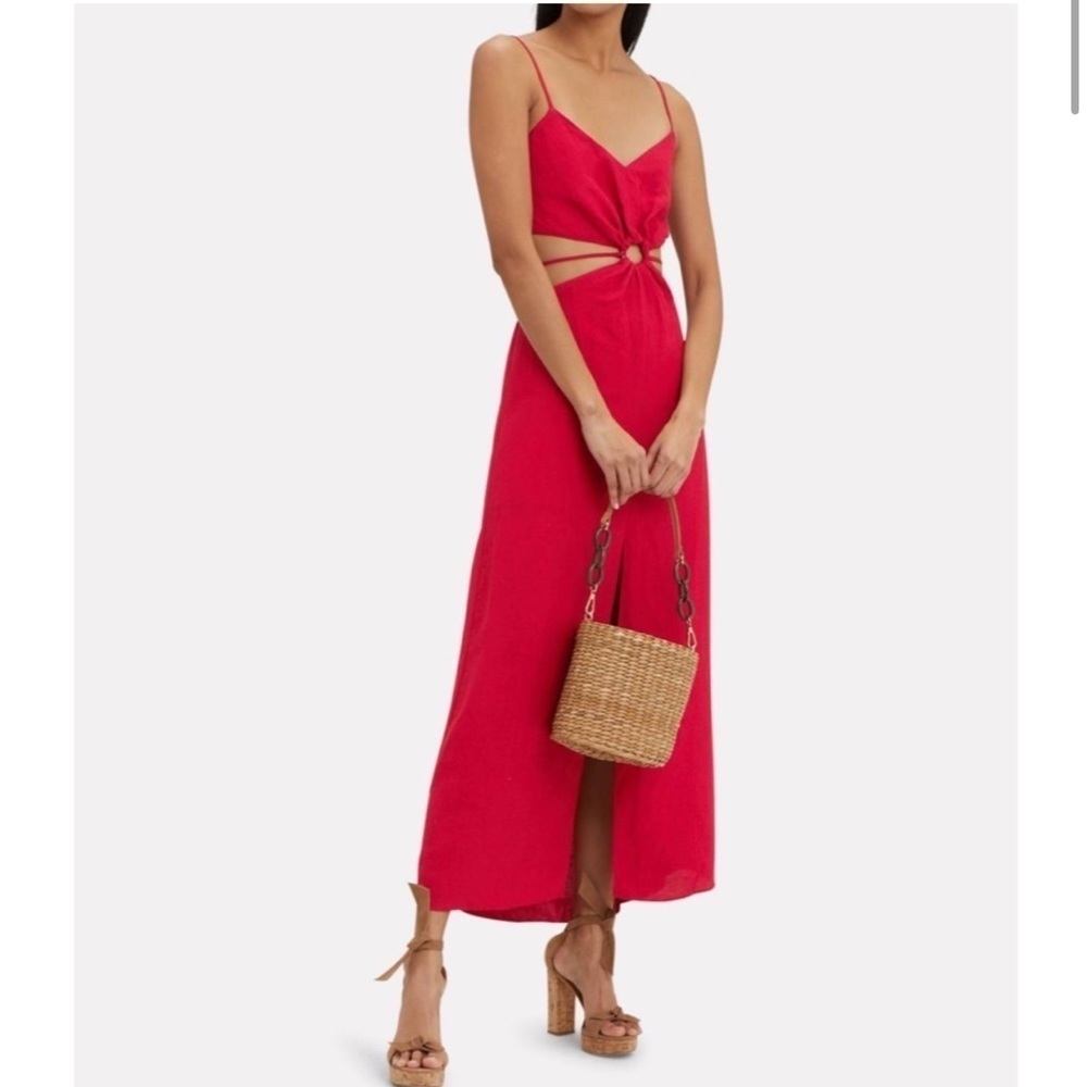 FIFTH & MODE / red LINEN O- RING CUTOUT maxi DRESS 2
